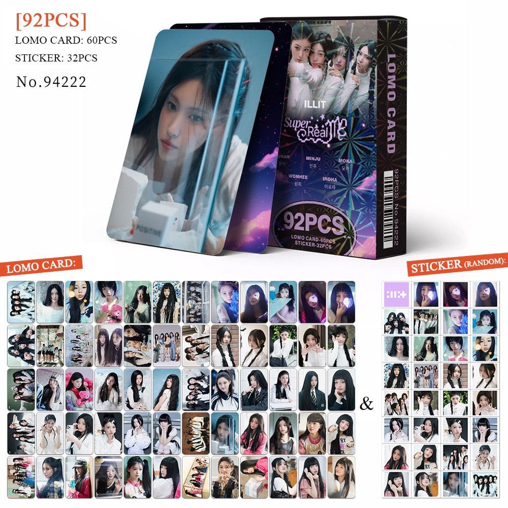 ILLIT SUPER REAL ME PHOTOCARDS 92 PCS(60 CARDS+ 32 STICKERS)
